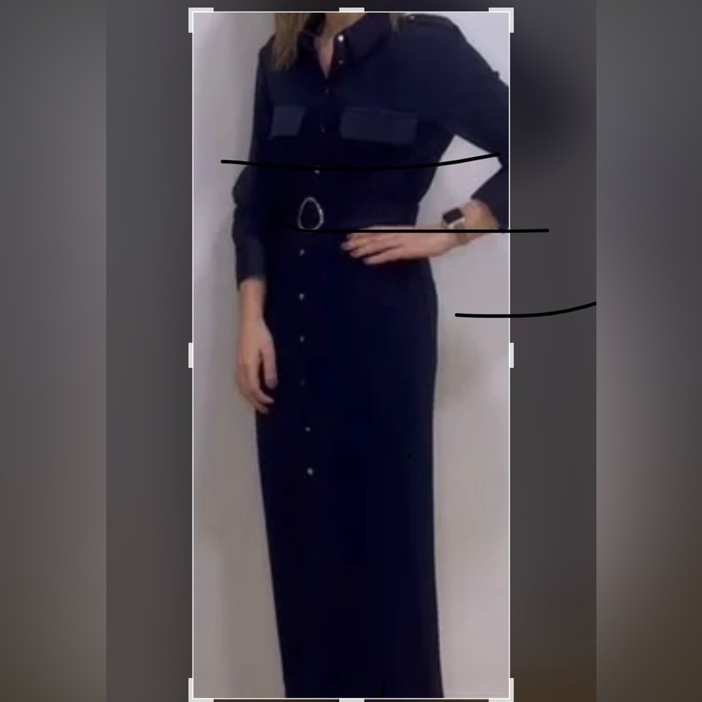 Zara Blue Long Sleeve Notched Collar Shirt Dress